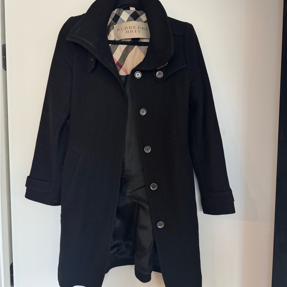 Burberry Brit Black Coat with Iconic Check Lining